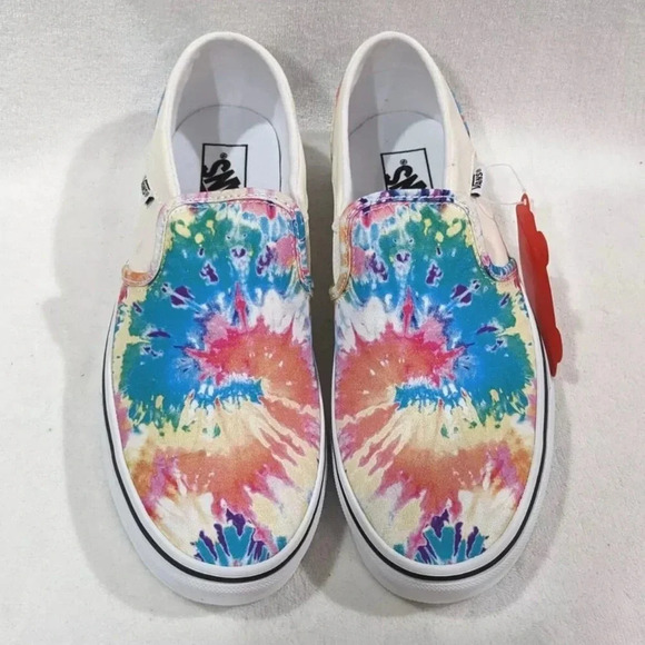 Vans Asher Rainbow Tie Dye Canvas Slip On Skate Shoes NWB - Picture 1 of 9